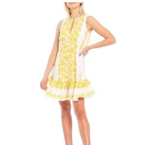Sachin & Babi Lemon Ruffle Hem Dress Sz 12 Yellow White Lily Floral $195